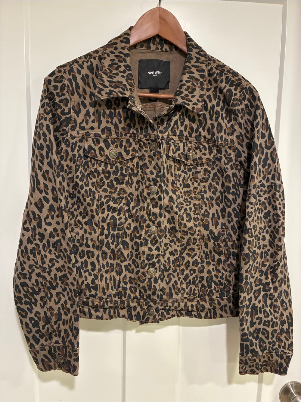 Nine West Brown Leopard Print Jean Jacket